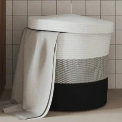 vidaXL Opbergmand met deksel Ø 40x35 cm katoen wit en zwart