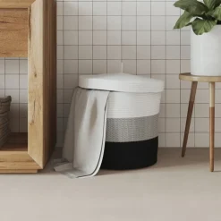 vidaXL Opbergmand met deksel Ø 40x35 cm katoen wit en zwart