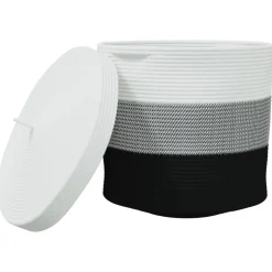 vidaXL Opbergmand met deksel Ø 40x35 cm katoen wit en zwart