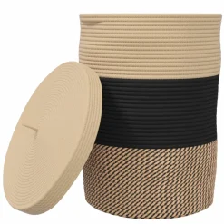 vidaXL Opbergmand met deksel Ø 37x50 cm katoen zwart en beige
