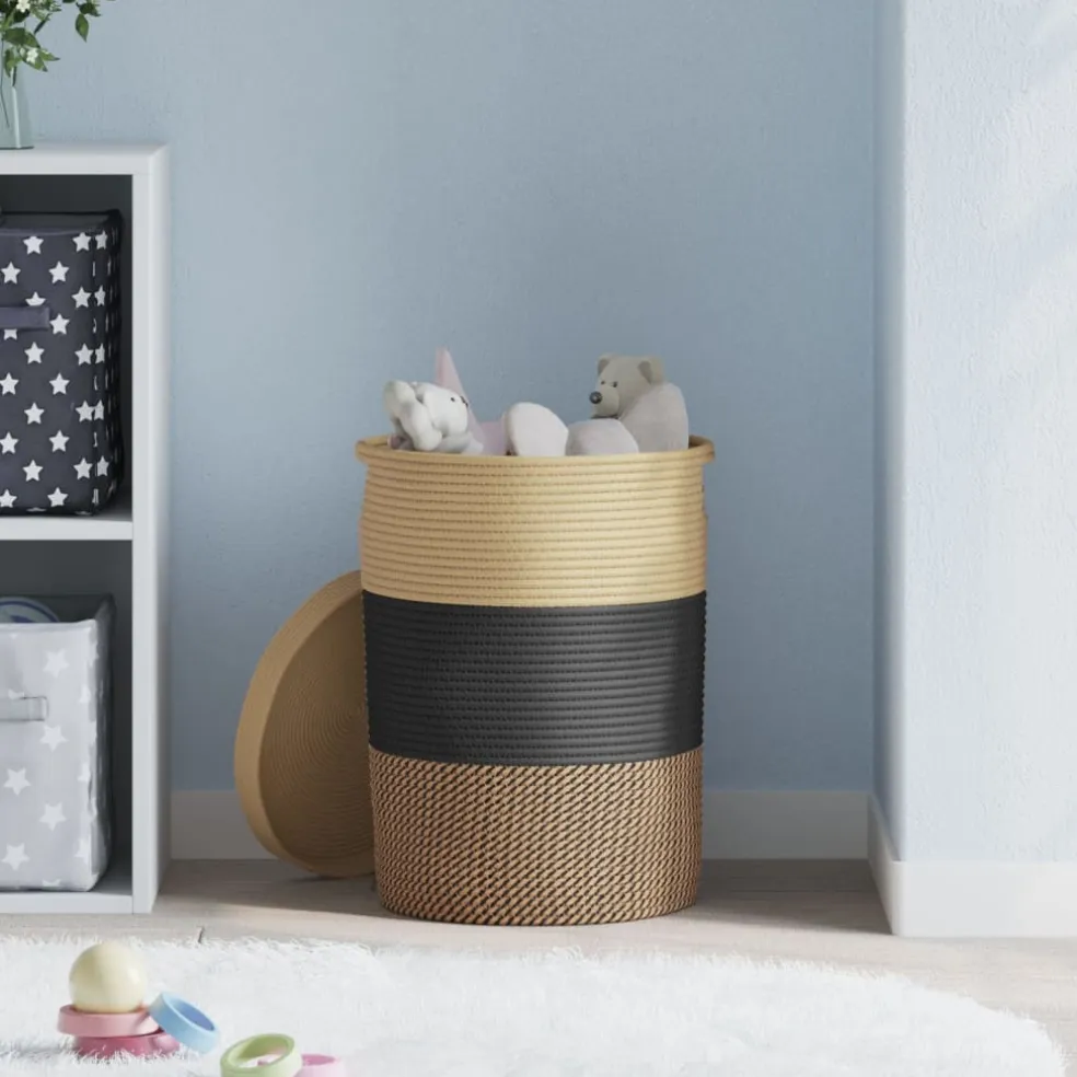 vidaXL Opbergmand met deksel Ø 37x50 cm katoen zwart en beige