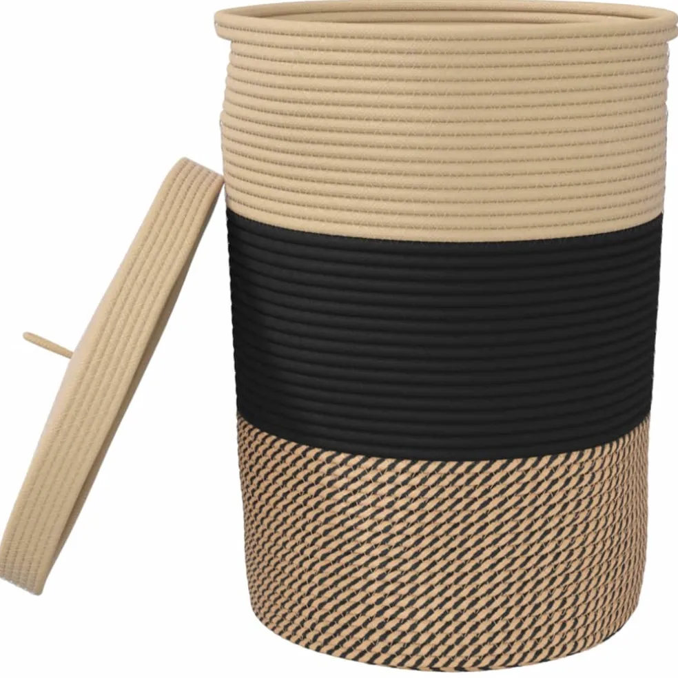 vidaXL Opbergmand met deksel Ø 37x50 cm katoen zwart en beige