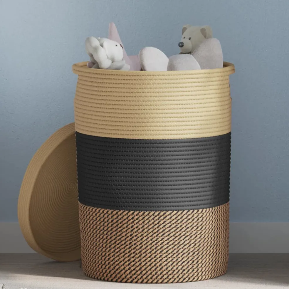 vidaXL Opbergmand met deksel Ø 37x50 cm katoen zwart en beige