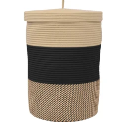 vidaXL Opbergmand met deksel Ø 37x50 cm katoen zwart en beige
