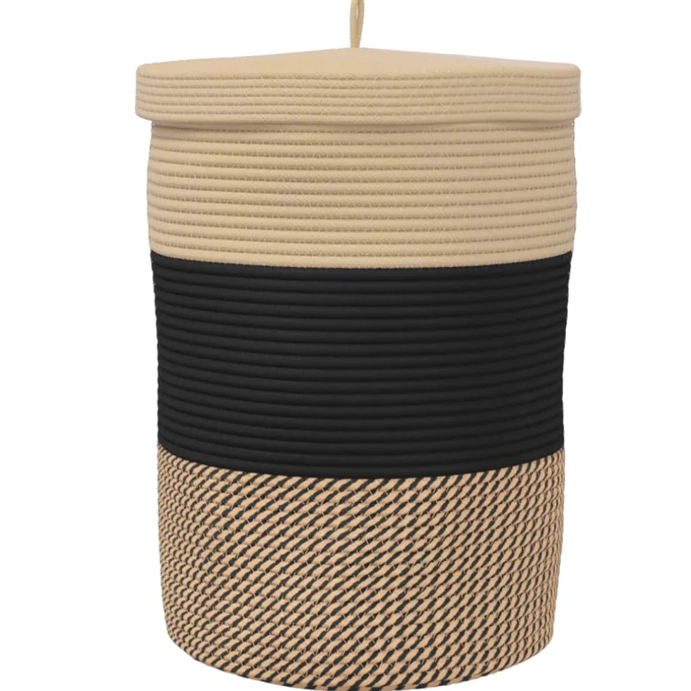 vidaXL Opbergmand met deksel Ø 37x50 cm katoen zwart en beige