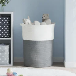 vidaXL Opbergmand Ø 49x65 cm katoen grijs en wit