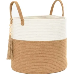 vidaXL Opbergmand Ø 40x35 cm katoen bruin en wit