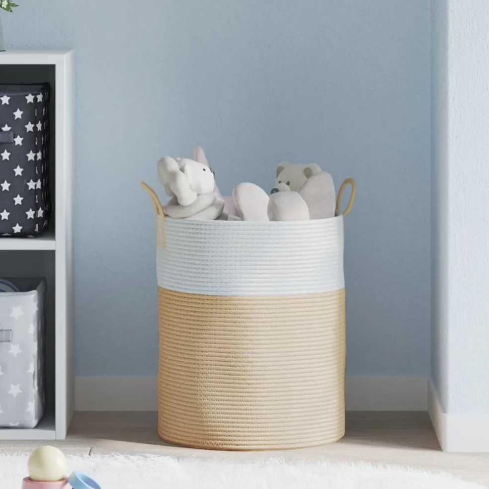 vidaXL Opbergmand Ø 38x46 cm katoen beige en wit