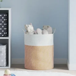 vidaXL Opbergmand Ø 38x46 cm katoen bruin en wit