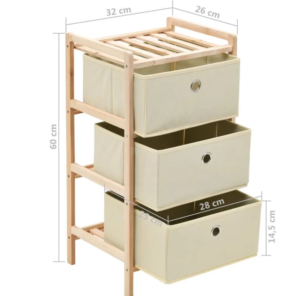 vidaXL Opbergmeubel met 3 stoffen manden cederhout beige