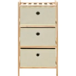vidaXL Opbergmeubel met 3 stoffen manden cederhout beige
