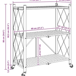 vidaXL Opbergplank op wielen zwart 71x34x88 cm staal