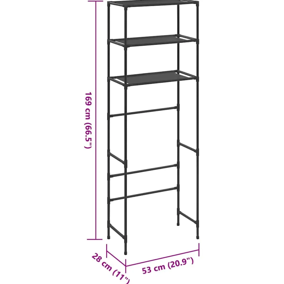 vidaXL Opbergrek voor boven toilet 3-laags 53x28x169 cm zwart