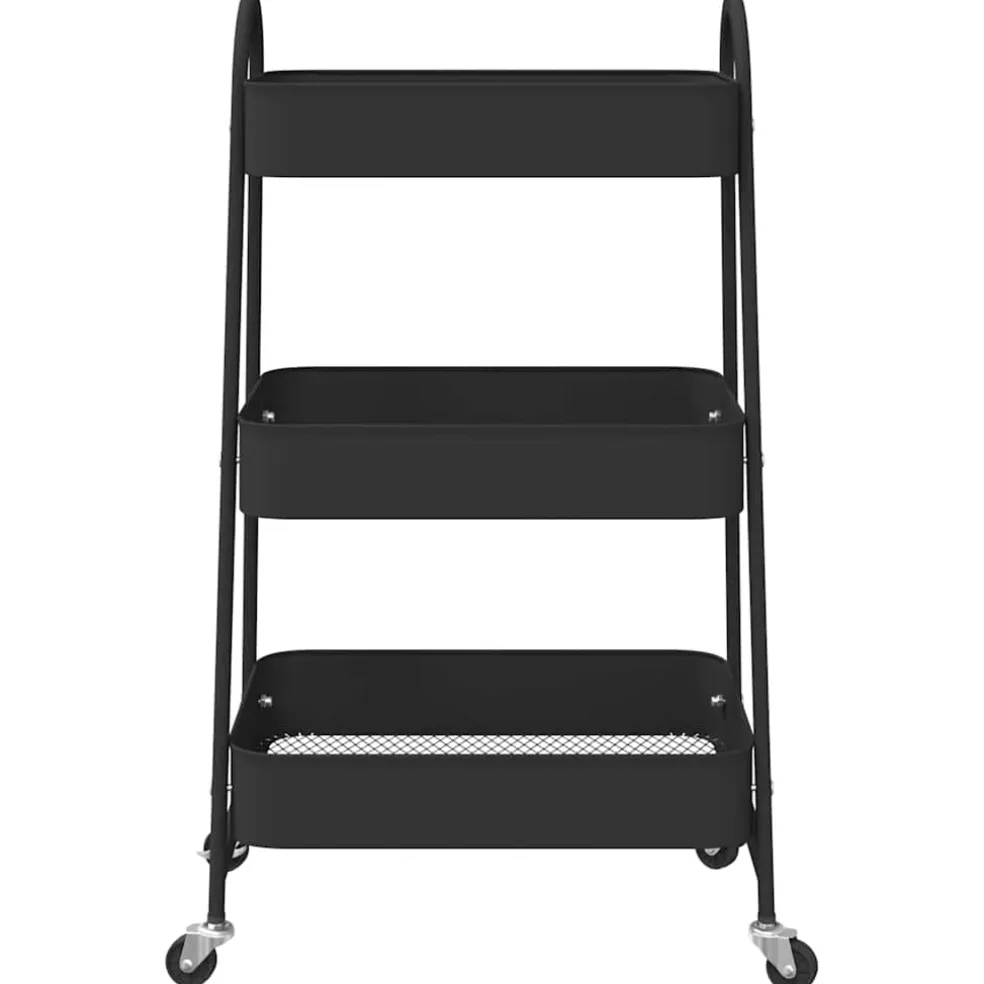 vidaXL Opbergtrolley 3-laags 42x41,5x77 cm staal zwart