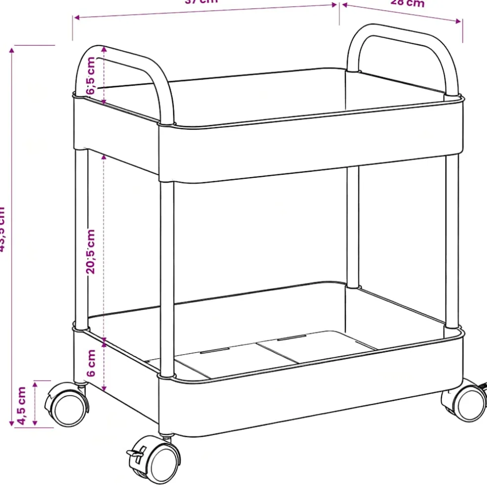 vidaXL Opbergtrolley 2-laags 37x28x43,5 cm acryl transparant
