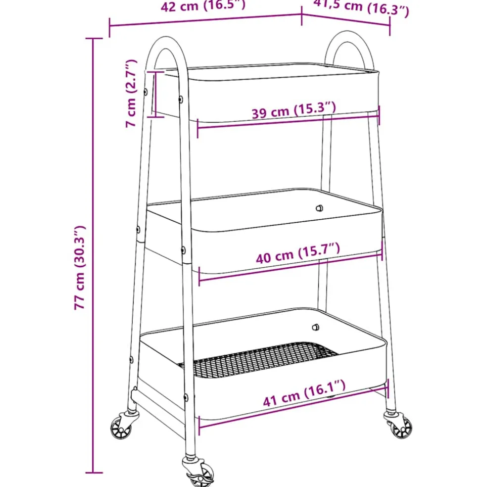 vidaXL Opbergtrolley 3-laags 42x41,5x77 cm staal blauw