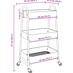 vidaXL Opbergtrolley 3-laags 42x41,5x77 cm staal wit