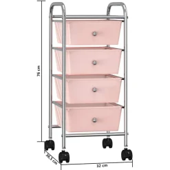 vidaXL Opbergtrolley met 4 lades mobiel kunststof roze
