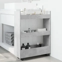 vidaXL Opbergtrolley smal 3-laags bewerkt hout betongrijs