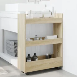 vidaXL Opbergtrolley smal 3-laags bewerkt hout sonoma eikenkleurig