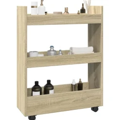 vidaXL Opbergtrolley smal 3-laags bewerkt hout sonoma eikenkleurig