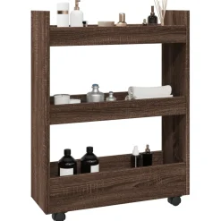 vidaXL Opbergtrolley smal 3-laags bewerkt hout bruin eikenkleurig