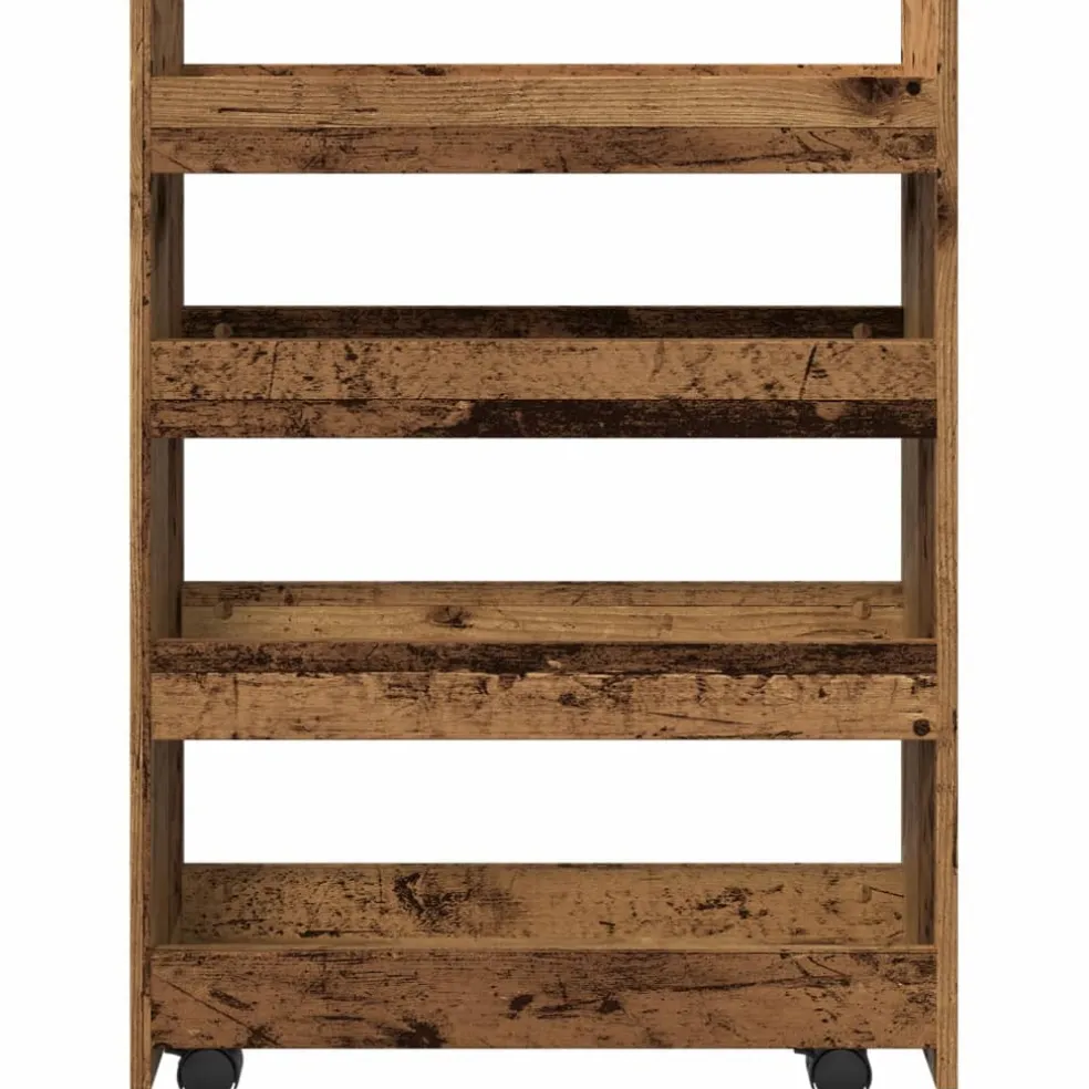 vidaXL Opbergtrolley smal 4-laags bewerkt hout oud houtkleurig