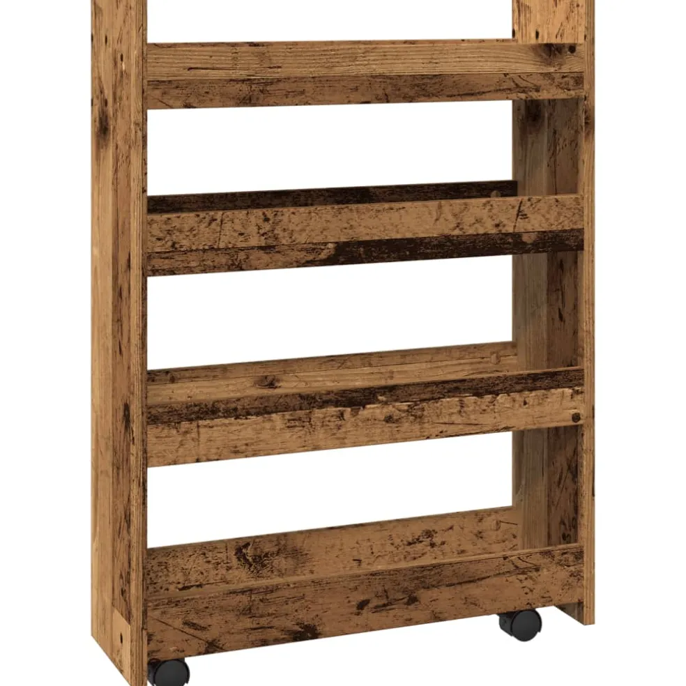 vidaXL Opbergtrolley smal 4-laags bewerkt hout oud houtkleurig
