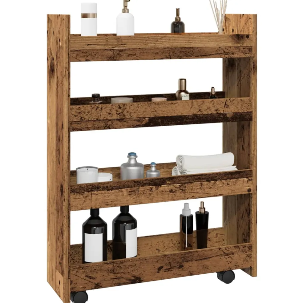 vidaXL Opbergtrolley smal 4-laags bewerkt hout oud houtkleurig