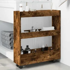 vidaXL Opbergtrolley smal 3-laags bewerkt hout gerookt eikenkleurig