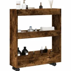vidaXL Opbergtrolley smal 3-laags bewerkt hout gerookt eikenkleurig