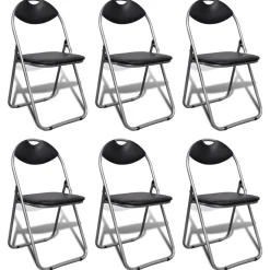 vidaXL Opklapbare stoelen, 6 stuks, zwart kunstleer en staal.