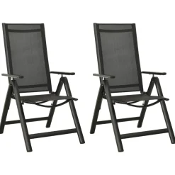 vidaXL Opklapbare stoelen, 2 stuks, van textiel en aluminium, zwart.