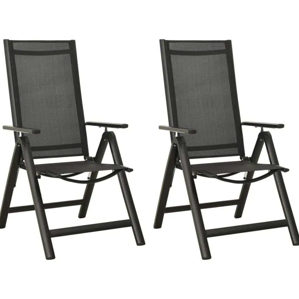 vidaXL Opklapbare stoelen, 2 stuks, van textiel en aluminium, zwart.