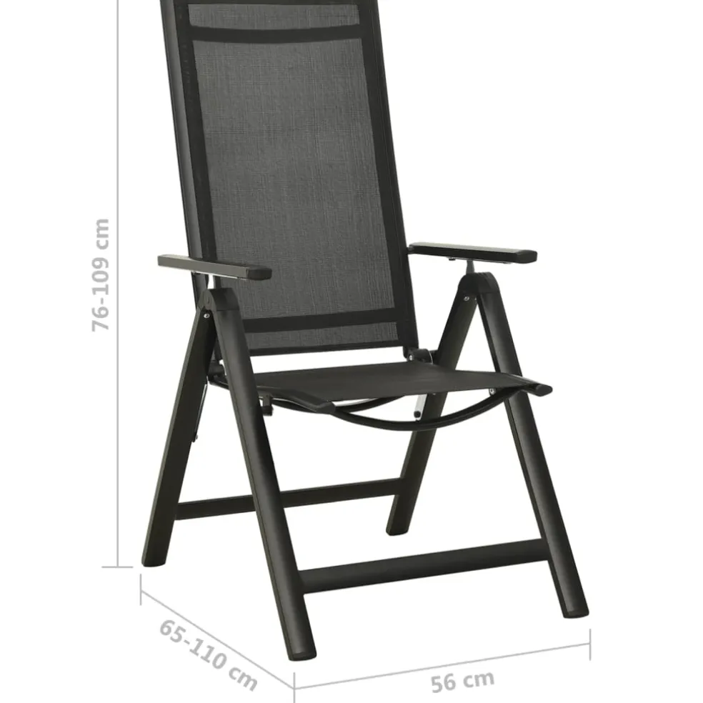 vidaXL Opklapbare stoelen, 2 stuks, van textiel en aluminium, zwart.