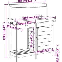vidaXL Oppottafel met kast 110,5x45x124,5 cm massief vurenhout bruin