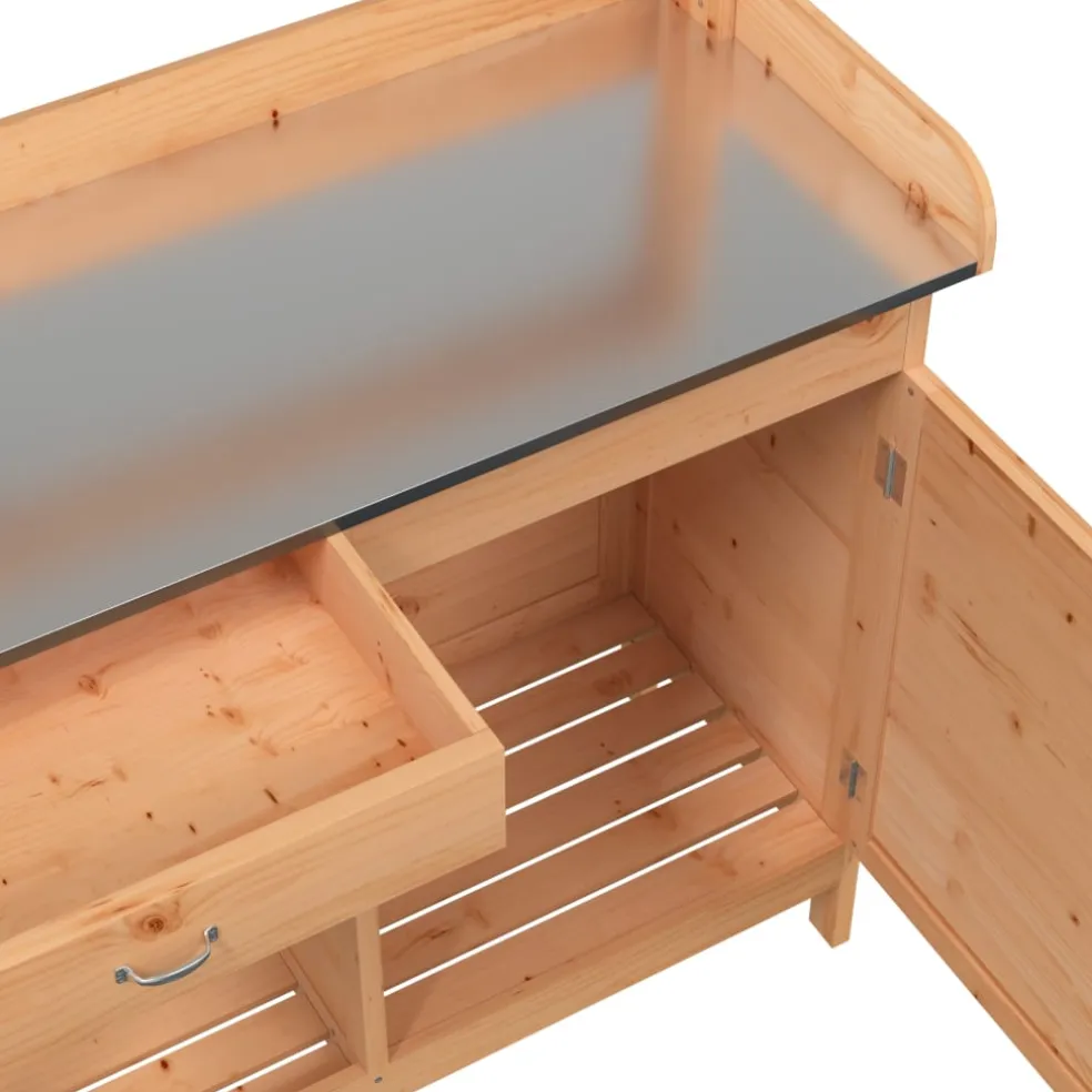 vidaXL Oppottafel met kast 110,5x45x124,5 cm massief vurenhout bruin