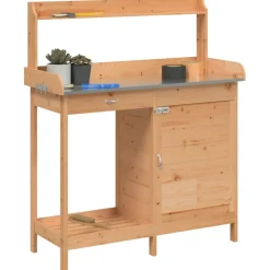 vidaXL Oppottafel met kast 110,5x45x124,5 cm massief vurenhout bruin