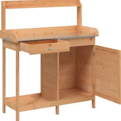 vidaXL Oppottafel met kast 110,5x45x124,5 cm massief vurenhout bruin