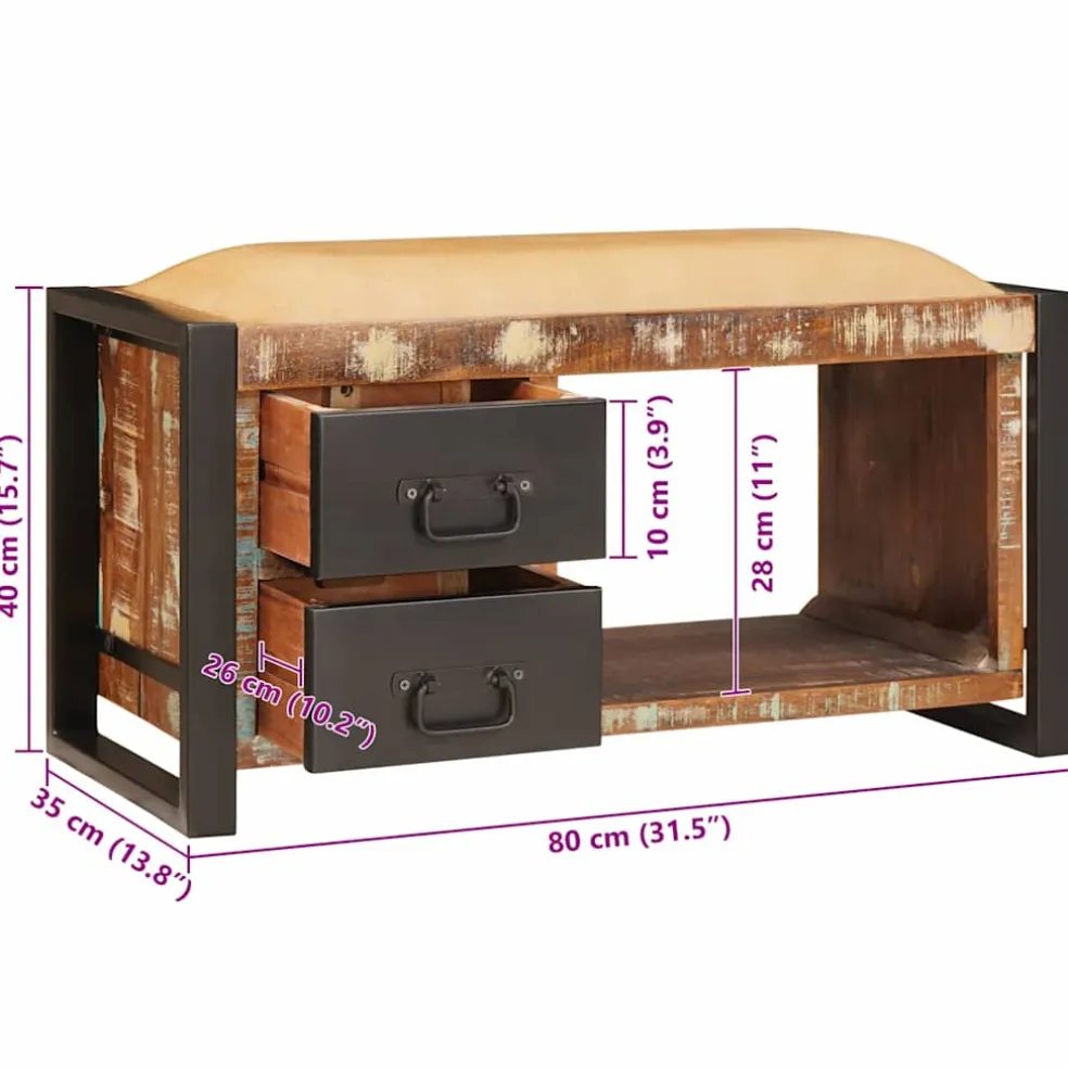 vidaXL Opslagbank Multikleur 80 x 35 x 40 cm Massief gerecycled hout