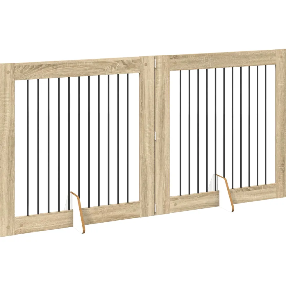 vidaXL Opvouwbaar hondenhek met standaards 2 st Sonoma Eiken 200,5 cm