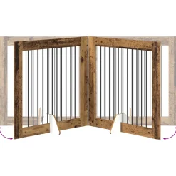 vidaXL Opvouwbaar hondenhek met standaards 2 st Oud hout 200,5 cm