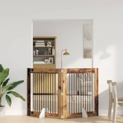 vidaXL Opvouwbaar hondenhek met standaards 2 st Oud hout 200,5 cm