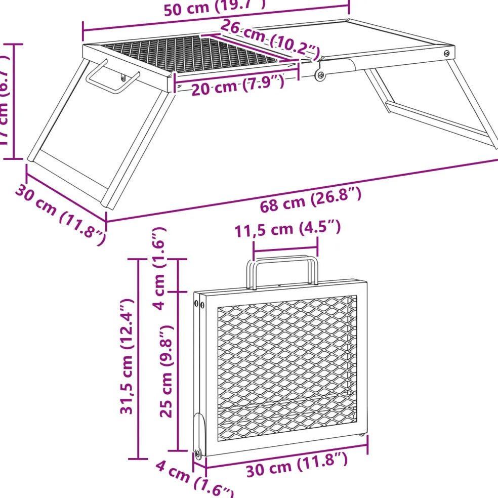 vidaXL Opvouwbare Camping Grill 31,5 x 26,5 x 4 cm Legeringen Staal
