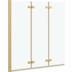 vidaXL Opvouwbare Douchewand Goud 130 x 138 cm ESG-glas en aluminium