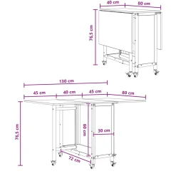 vidaXL Opvouwbare eettafel met wielen 130 x 80 x 76,5 cm staal PB