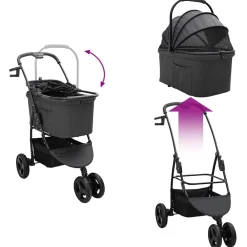 vidaXL Opvouwbare Huisdierenwagen Zwart 78 x 54 x 101 cm Polyester