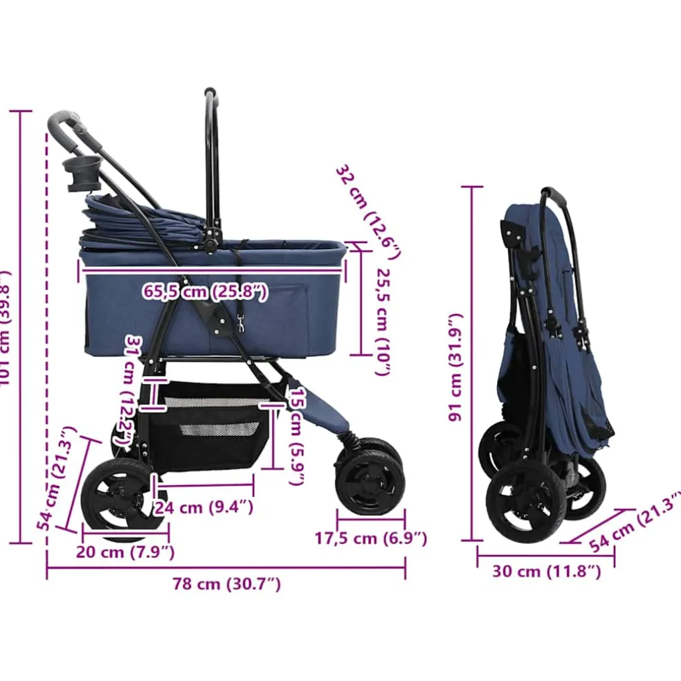 vidaXL Opvouwbare Huisdierenwagen Blauw 78 x 54 x 101 cm Polyester