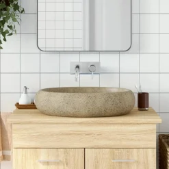 vidaXL Opzetwasbak ovaal 59x40x15 cm keramiek zandkleurig