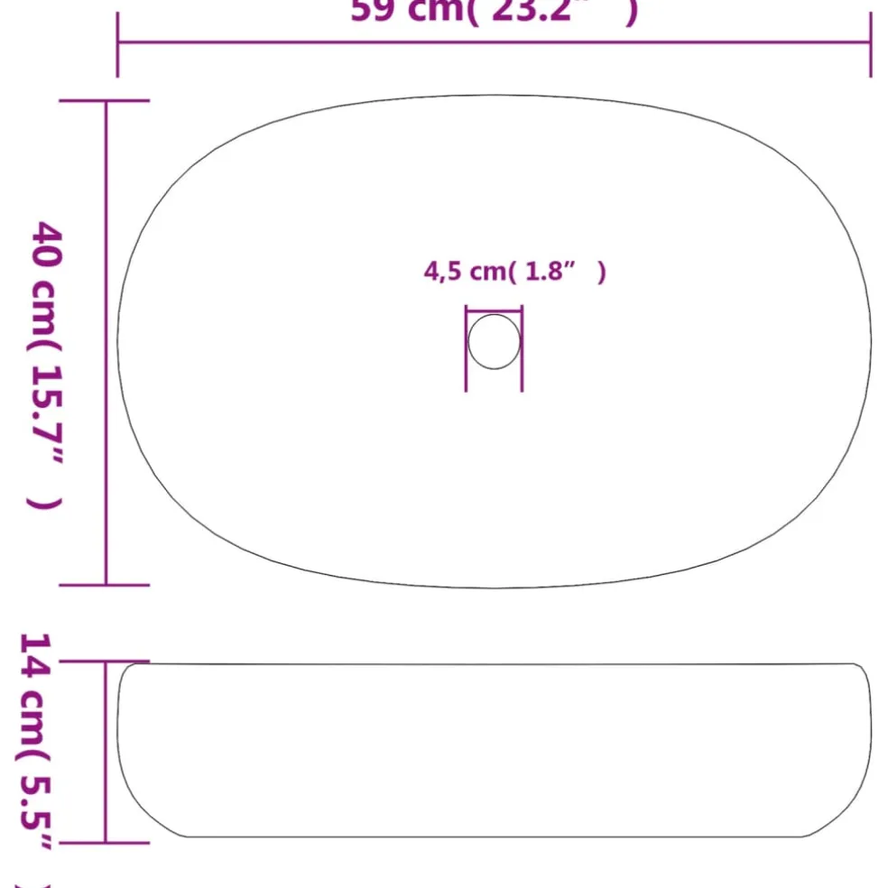 vidaXL Opzetwasbak ovaal 59x40x14 cm keramiek zwart